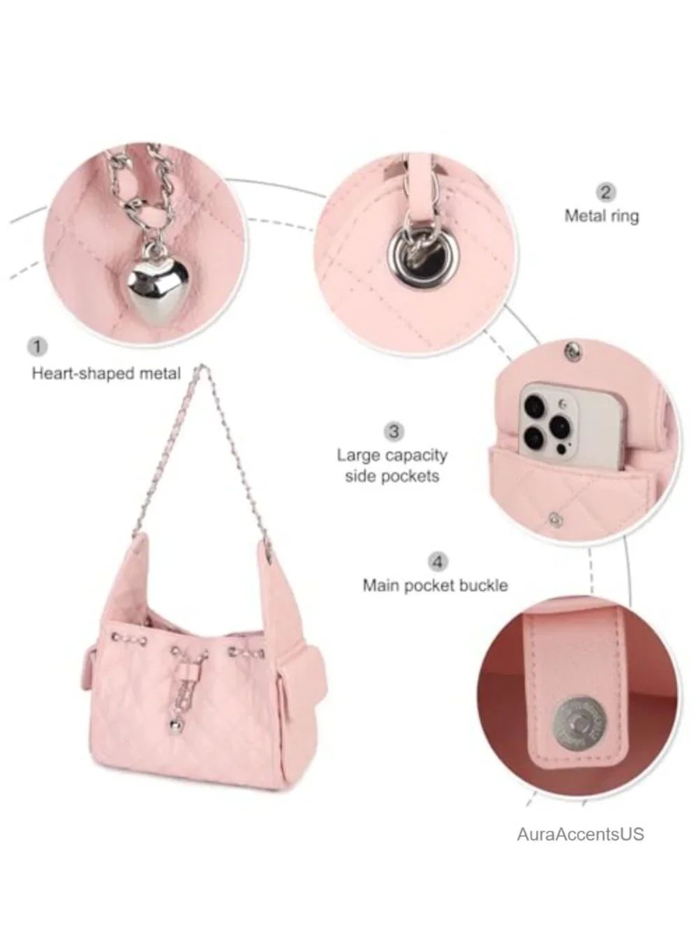 Quilted Hobo Shoulder Bag with Chain Strap - Large Tote Handbag